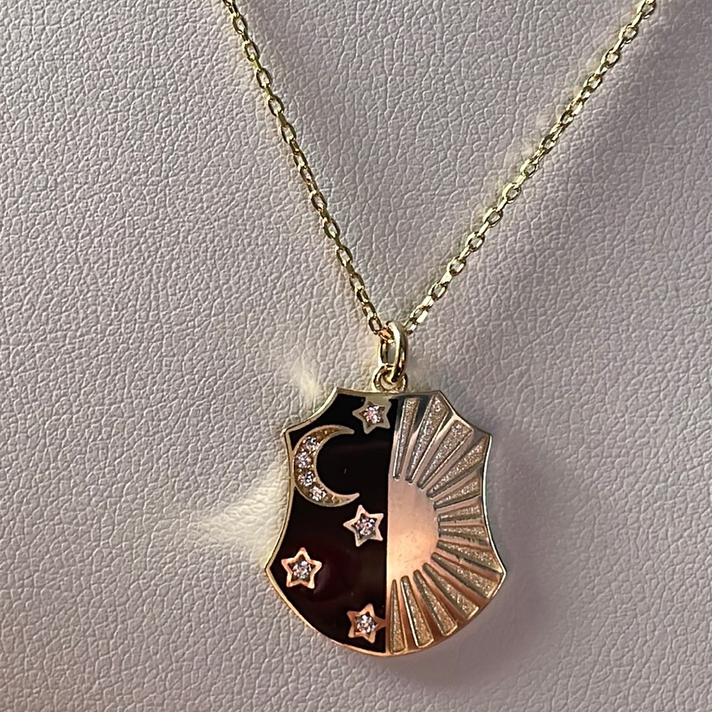Sterling Sun/Moon Shield Necklace